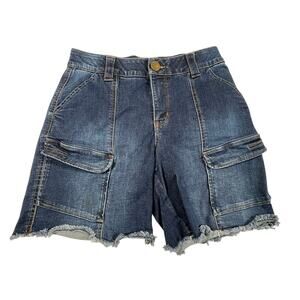 DEMOCRACY Womens 4 Ab Technology Cargo Denim Shorts Stretch Blue Cutt off Shorts